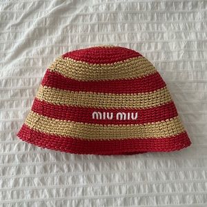 Miu Miu Woven Bucket Hat Viscose Raffia Hat